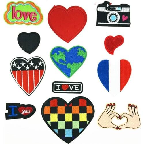 Camera Earth Camera Iron on Heart Patches for Clothes Embroidery Applique Love Letter Patch Jeans DIY Iron Sticker for Clothing