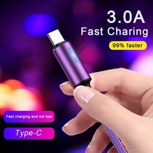 3A Nylon Phone Cable for Type-c Micro Fast Charge Wire USB Data Cable 1.2M for Samsung Xiaomi Huawei Mobile Phone Charging Cord