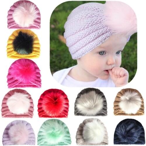 New Product Autumn Winter Baby Hats Childrens Warm Woolen Caps Baby Earmuffs Head Caps Baby Fur Ball Hats Suitable For 0-3 Year