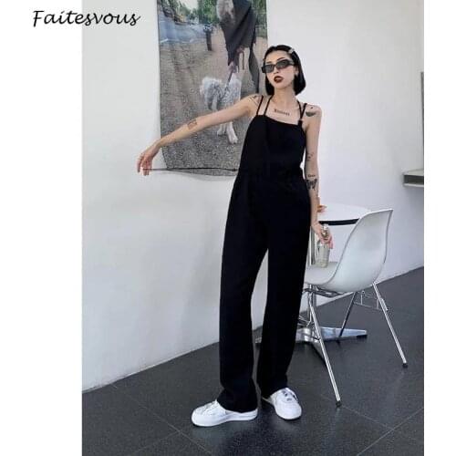 New Style Black BacklessJumpsuit Women 2021 Summer Thin Elegant Pants With Straps High Waist Straight Overalls Female
