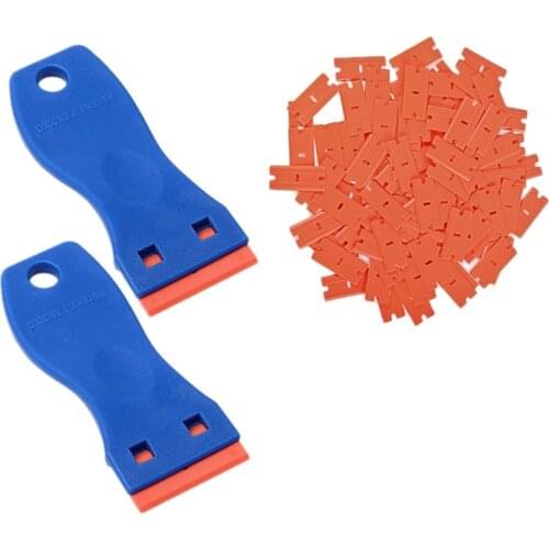 Plastic Razor Blade Scraper, 2PCS Scraper Tool with 60PCS Plastic Blades, Cleaning Scraper Remover for Stickers