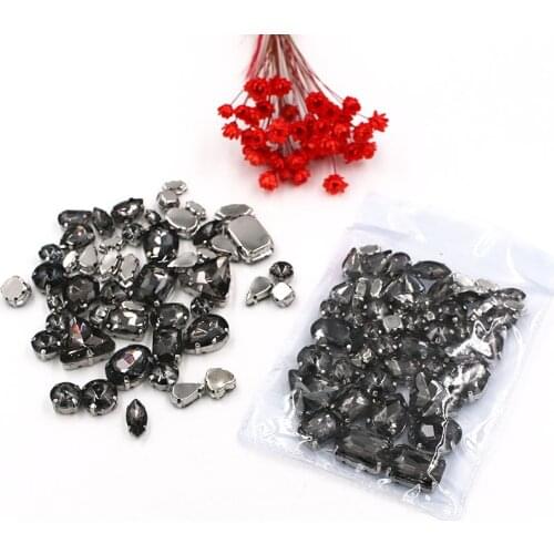 Sell at a loss! 50pcs/bag high quality mixed shape gray glass faltback sew on claw rhinestones,diy clothing accessories SWM03
