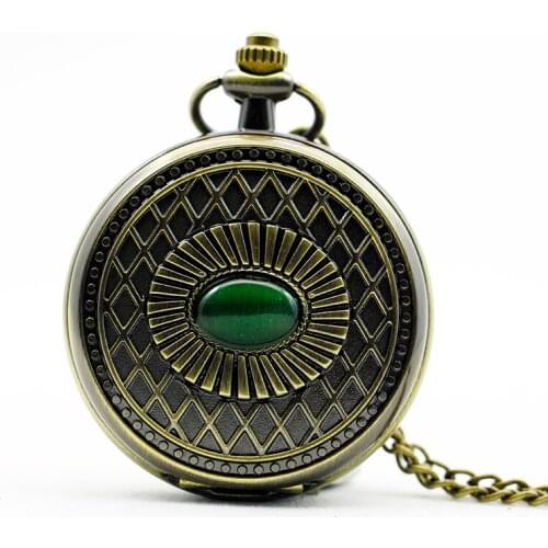 Retro Sapphire Skeleton Steampunk Mechanical Pocket Watch Roman Numerals Pendant Necklace Fob For Women Mens Gift