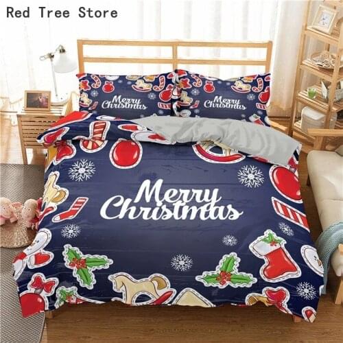 Luxury Printed Bedding Sets Queen King Size 3D Merry Christmas Duvet Cover With Pillowcases Bed Set 2/3pcs Cartoon Bedclothes