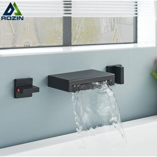 Rozin Wall Mounted Bathroom Faucet Black Bronze Dual Handles Waterfall Shower Faucets Widespread Concealed Shower Mixer Tap