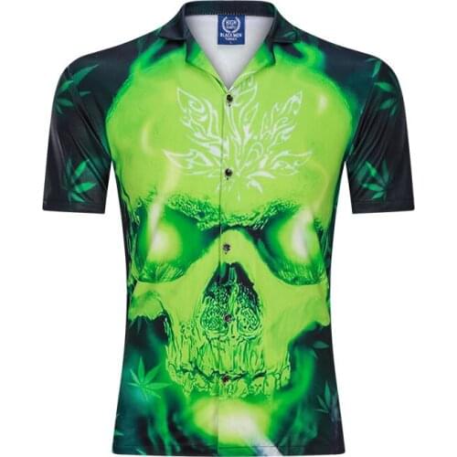 Vintage Men Shirts Casual Loose Men Clothing Fashionable Skulls Printed Hawaiian Shirt Short Sleeve Oversize Streetwear camisas