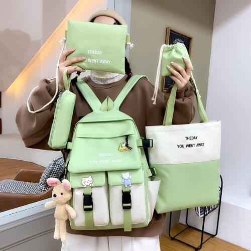 4 pcs sets canvas Schoolbags For Teenage Girls Women Laptop Backpacks keychain School Bags Travel Bagpack Mochila Escolar 50