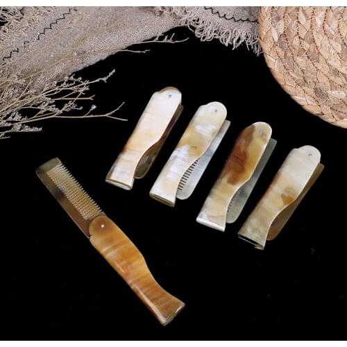 Yak Horn Comb Foldable Pocket Clip Moustache Beard Styling Hairdressing Tools