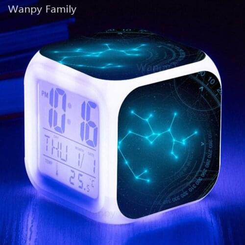 Twelve Constellations Sagittarius LED Alarm Clock 7 Color Glowing Digital Alarm Clock Kids Room Bedside Electronic Watches Clock