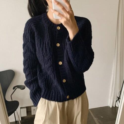 Single Breasted Knitted Sweater Women O-Neck Long Sleeve Casual Autumn Winter Jumpers Vintage Harajuku Cardigans Twisted X870