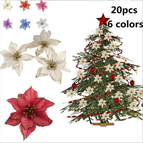 5/10/20PCS Artificial Flowers Christmas Decorations for Home Christmas Tree Ornaments Xmas Tree New Year Decor