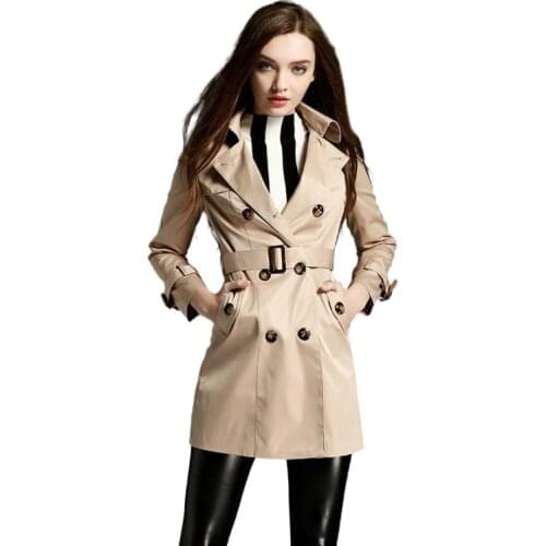 Spring Autumn Casual Trench Women Coats Double Breasted Midi Length Women Windbreaker Trench Coat with Sashes T8816