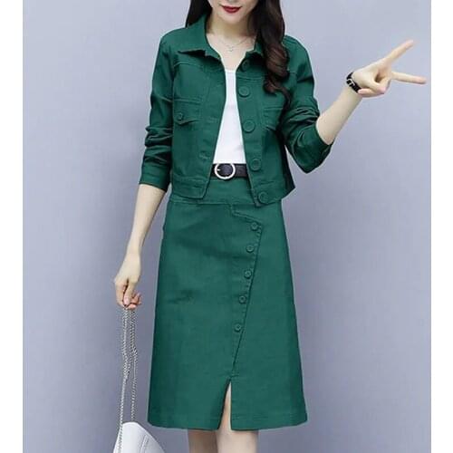 Autumn Jeans Suit Skirts Female 2021 European Station Spring New Fashion Temperament Slim Fashion Skirt Denim Two-Piece Suit La