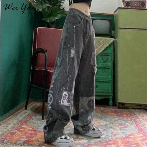 2021 Skater Style Indie Boyfriend Baggy Pants 90s skater jeans Y2k Streetwear Teen Fashion Pockets Wide Legs High Waist Trousers
