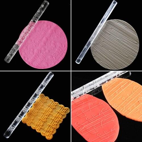 1PC Acrylic Rolling Pin Pastry Roller 21 Styles Embossing Designed Kitchen Baking Fondant Cake Impression Decoration Tools