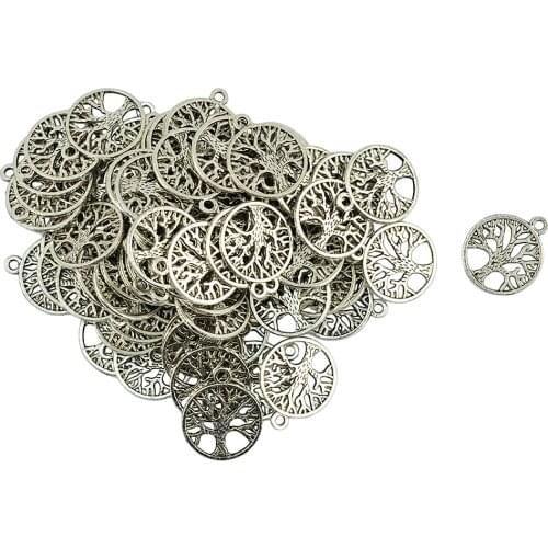 100 Pieces Antique Mental Round Tree of Life Shaped Pendants Jewelry Findings DIY Charms Connectors