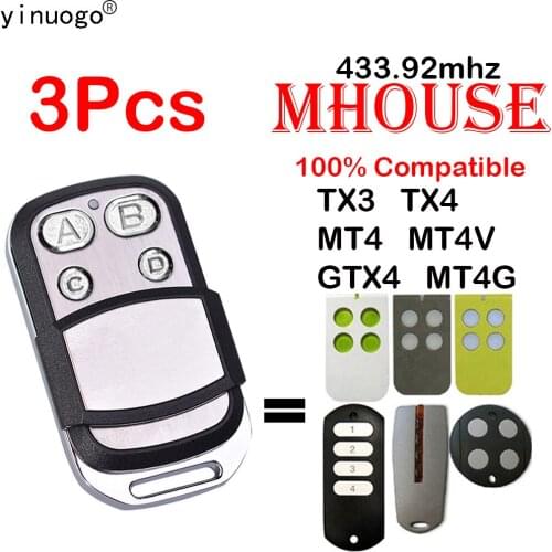 3 Pack Mhouse/MyHouse Remote Control Replacement Mhouse TX4 TX3 GTX4 433.92MHz MOOVO MT4 MT4V MT4G Garage Door Command