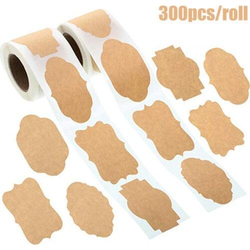 300Pc/roll Kraft Sticker Paper Label Blank Christmas Gift for Jar Candle Glass Bottle Office Food Classification Kitchen Sticker