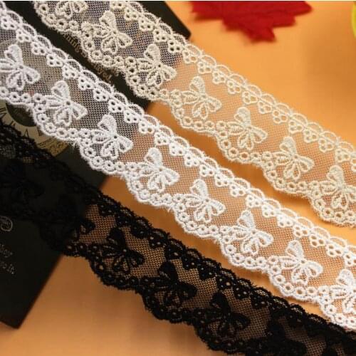 5Yard/Lot White Black 3.5CM Lace Trim Cotton Mesh Bilateral Embroidery Bow Fabric Diy Baby Clothes Dress Sew Decoration