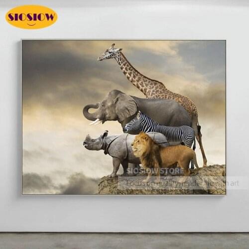 Full Drill 5d Diy Diamond Painting Animals Lion Rhino Elephants On Cliff Daimond Embroidery Square Mosaic Cross Stitch Deco Home