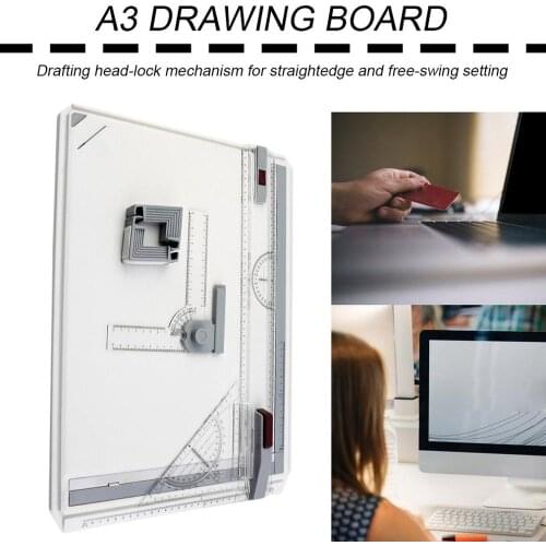Architect A3 Drafting Drawing Board Ruler Table Adjustable Angle Art Draw Tool Set with 2 Parallel Rulers and Corner Clips
