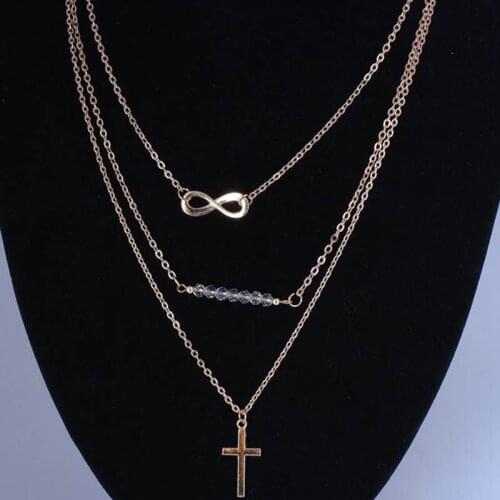 2021 Hip Hop Multilayer Necklace Metal Cross Pendant Silver Color Chain For Women Men Unisex Jewelry Chains Necklaces