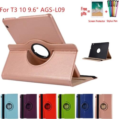 Case For Huawei MediaPad T3 10 9.6 inch AGS-L09 L03 W09 Leather Cover 360 Rotate Tablets for Honor Play Pad 2 9.6"Case+Film+Pen