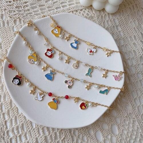 Children Fairy tale Cinderella Alice In Wonderland Bracelet Mermaid Snow White Princess Charm Bracelets for Kids Girls Women