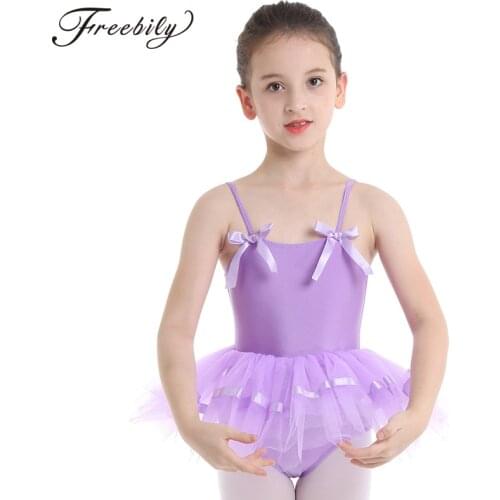 Kids Girls Ballet Tutu Dress Spaghetti Shoulder Straps with Bowties Ballet Dance Dress Gymnastics Leotard for Girl Dance Wear