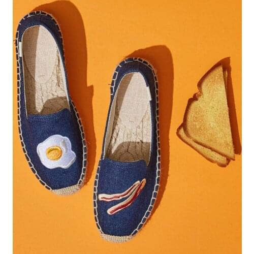 Bacon Egg Thick Bottom Espadrilles Women 2020 Spring Summer Beach Canvas Embroidery Espadrilles Flat Platform Shoes Women Flats