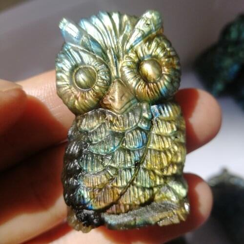 Hot 100% natural Labradorite stone natural crystal animal caring Owl flashy labradorite specimen for gift