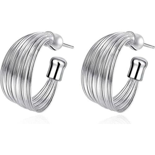 Hot sale silver color multi-line stud earrings woman fashion party jewelry christmas gift drop shipping