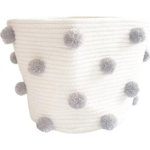 Nordic Cotton Rope Knitted Pom Decoration Laundry Basket Toy Storage Bucket for Home JS22