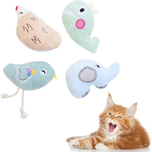 Legendog 4Pcs/Set Plush Cat Toys Bird Hedgehog Whale Elephant Shape Cat Toy Kitten Catnip Toy Cat Favors Pet Supplies