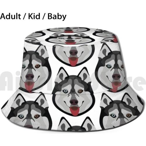 Illustration Dogs Siberian Husky Sun Hat Foldable UV Protection Husky Dog Siberian Husky Cheeky Puppy Head Good Boy