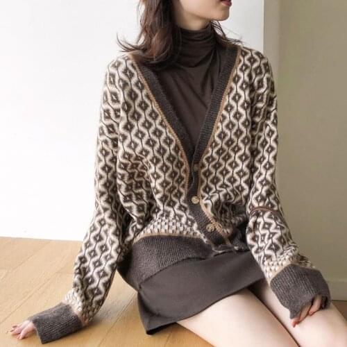2021 Autumn winter leopard Cardigan Women Long Sleeve Button Sweet Knitted Jacket Cardigan Sweater Female outwear Coat NS4841