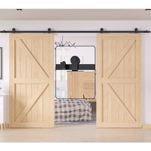JACHOR 1200-4870mm T-Shaped Sliding Barn Door Hardware Kit Double Door Hanging Pulley Set Barn Door Slide Fittings