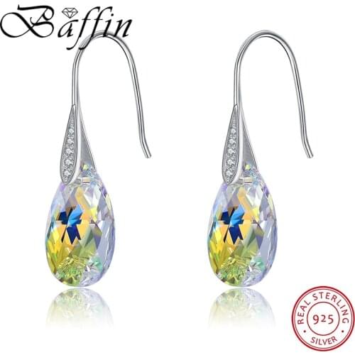 Korean Pear-shaped Drop Earrings Real 925 Sterling Silver For Women Crystals From Swarovski-Elements Hanging Pendientes Gift