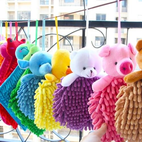 Cute cartoon head chenille hand towel hanging towel animal elephant/frog/pig/duck children washing towel super-absorbent towel