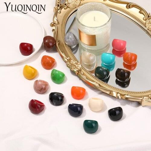 Trendy Geometric Personality Resin Big Beautiful Rings for Women Fashion Jewelry Round Colorful Acrylic Korean Ring Girls