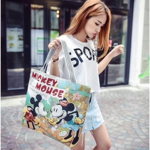 Disney Mickey Minnie Mouse Trend Handbags Winnie Casual Bag Cute Stitch Portable Canvas Bag Handcuffs Bag Children School Bags