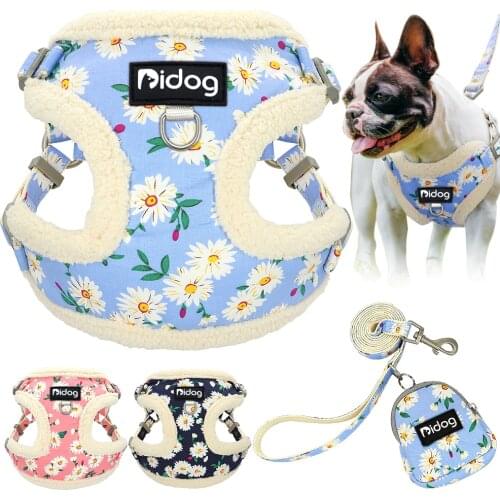 Soft No Pull Dog Harness Leash with Bag Thick French Bulldog Harness Puppy Pet Harness Strap Adjustable For Small Medium Dog