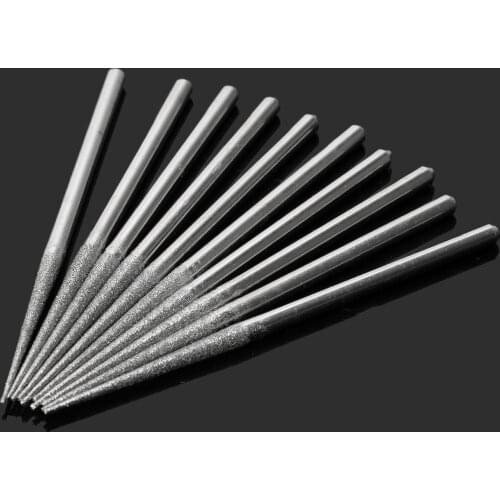 10Pcs Diamond Coated Trigonometric Pointed Head Lengthened Burrs Bit Drill Set Polishing Grinding Rods Ceramic Wood Rotary Tools