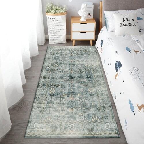 American Style Vintage Floral Floor Mat Bedroom Customize Long Carpet For Hallway Gray Blue Retro Flower Mat Anti-slip Bathroom