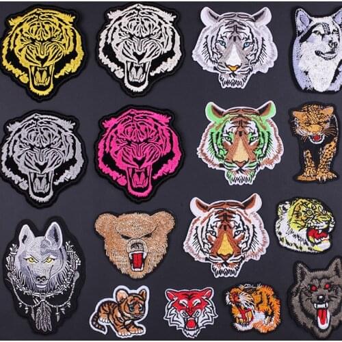 Tiger Head Patches Sticker Iron Clothes Heat Transfer Applique Embroidered Application Cloth Fabric Sequin Animal Patch Applique