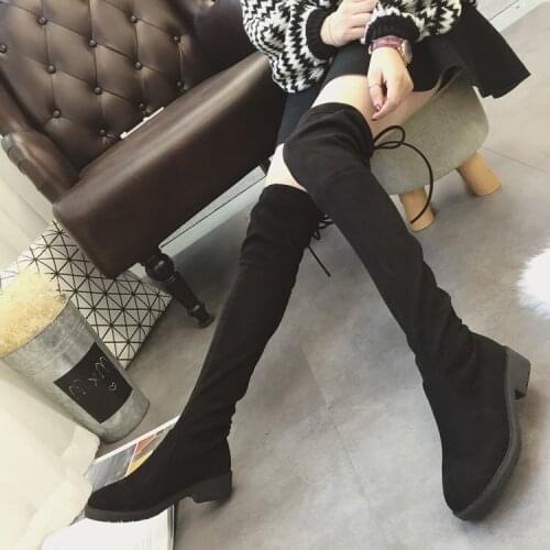 New Winter New Flock Leather Women Over The Knee Boots Lace Up Sexy High Heels Autumn Woman Shoes Autumn Women Boots Large size