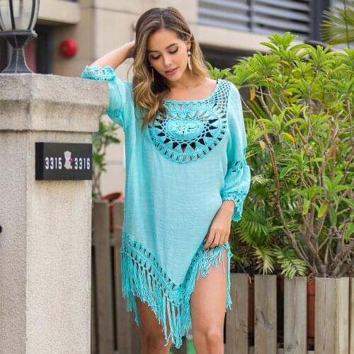 Pure Color Hand Hook Stitching Tassel Loose Resort Wind Sand Beach Sun-proof Smock
