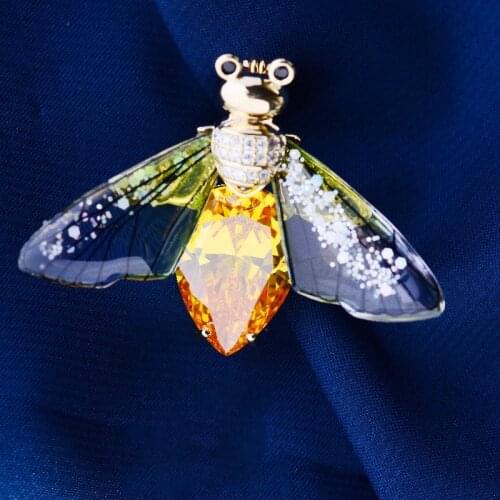 OKILY Korean Style Cubic Zircon Insect Brooch Pin for Woman Jewelry Elegant Bee Brooches Pins Coat Accessories Insect Broochpins
