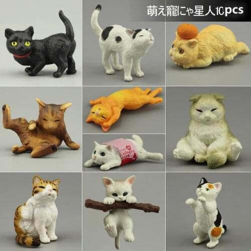 Japanese genuine bulks 10 sets cute pets black kitten Ragdoll Burmilla Shorthair Exotic Ocicat Manx Tuxedo Cat desktop figures