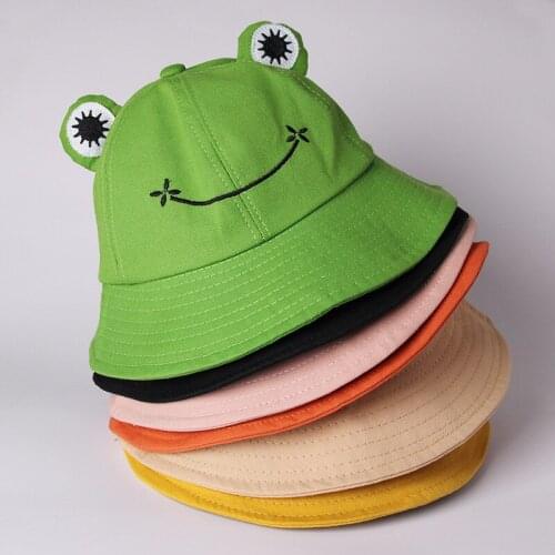 Parent-Kid Cartoon Frog Women Bucket Hat Panama Men Fishing Cap Cute Froggy Big Eyes Hat Homme Femme Chapeau Fisherman Sun Hat